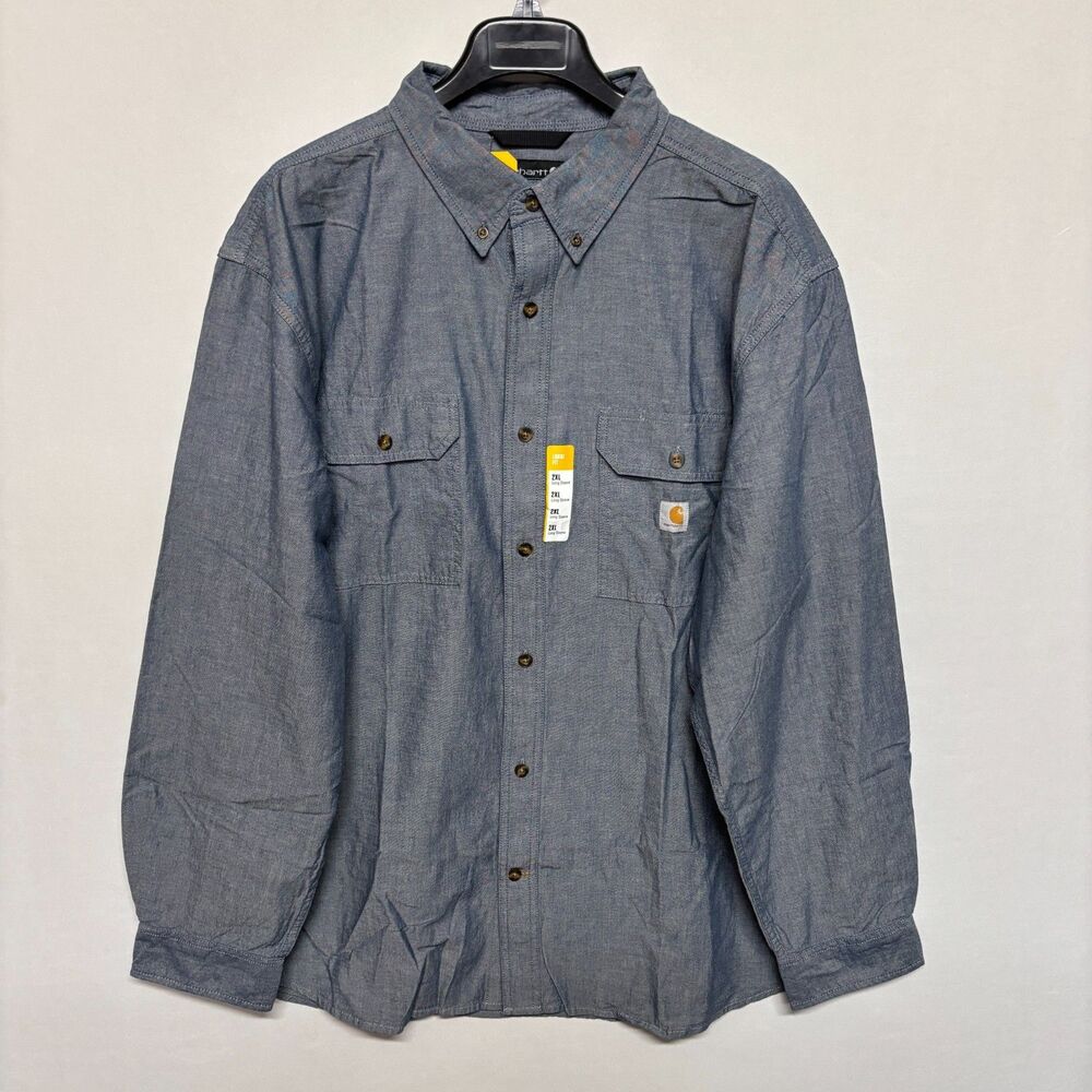 NWT Carhartt Men Midweight Chambray Long Sleeve Shirt Size XXL 2XL Loose D137 22